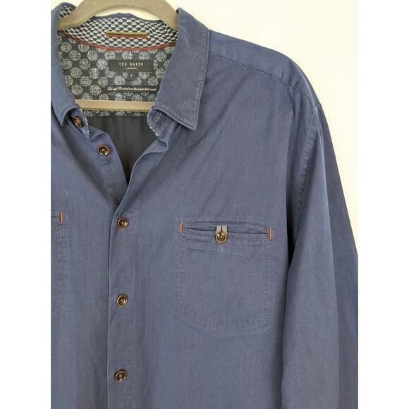Ted Baker Shirt Denray Denim Button Front Navy Blue Classic Designer Size 3XL - Picture 4 of 12